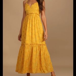 Mustard Yellow Burnout Floral Midi Dress